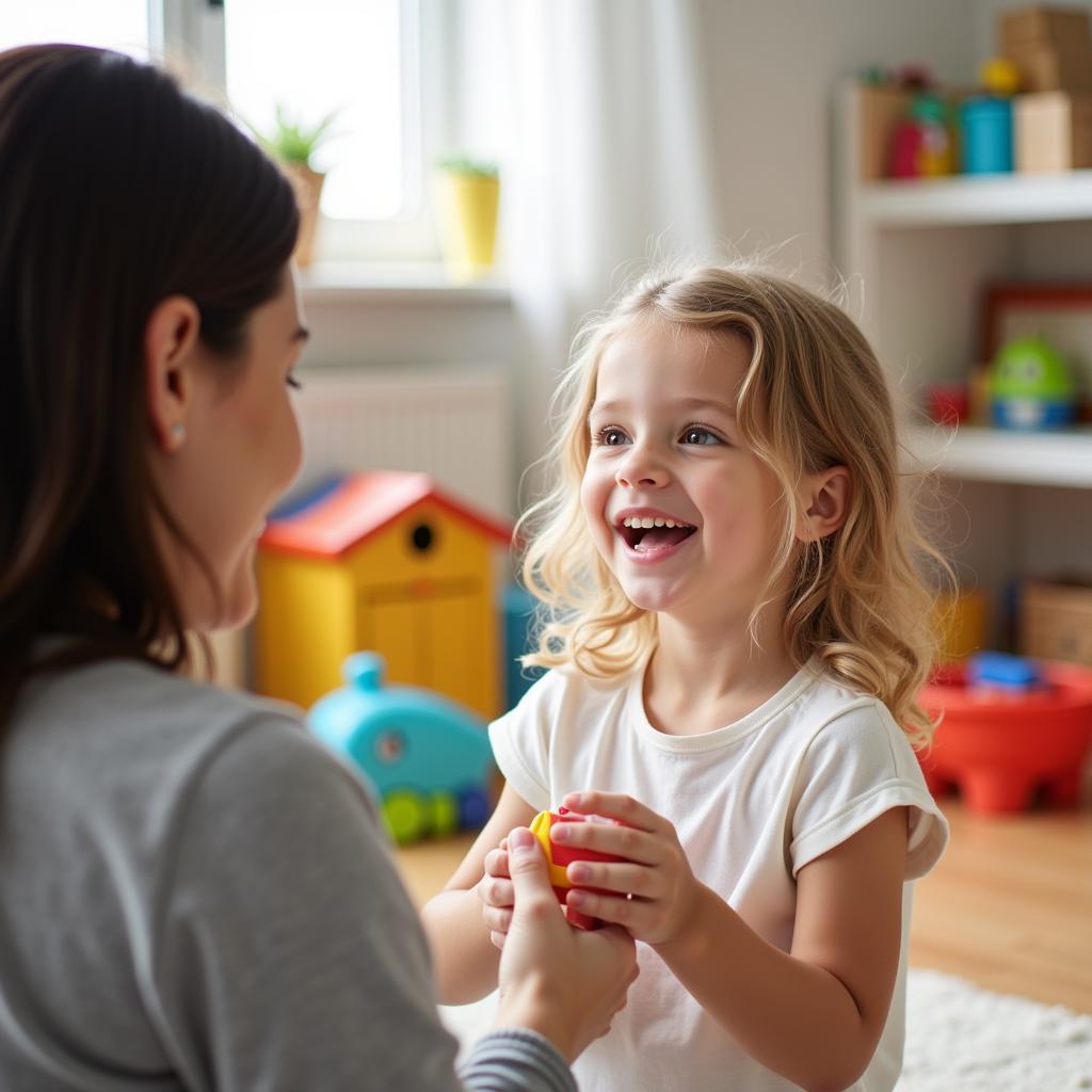 Child interacting with a therapist after a successful referral.