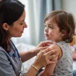 A nurse administering a vaccine to a child