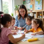 Childcare Provider Engaging Children in Activities