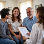 Image of a family discussing dementia care options with a healthcare professional