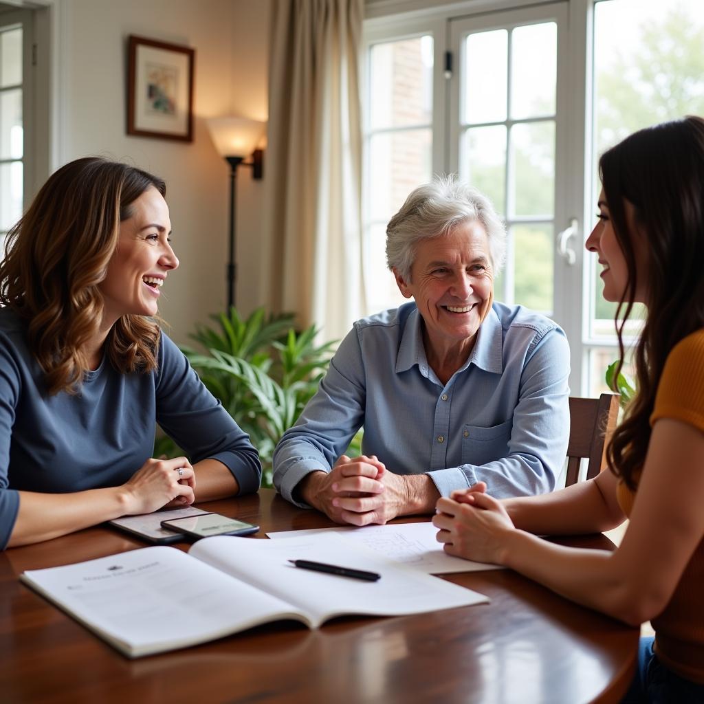 Choosing a Home Care Provider in MN: A family meeting with a home care representative to discuss care options for an elderly parent.