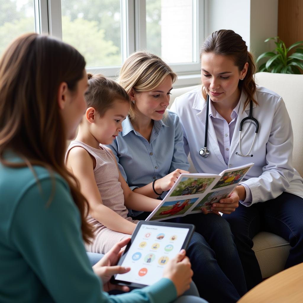 A family consulting with a healthcare professional about personal health care services.