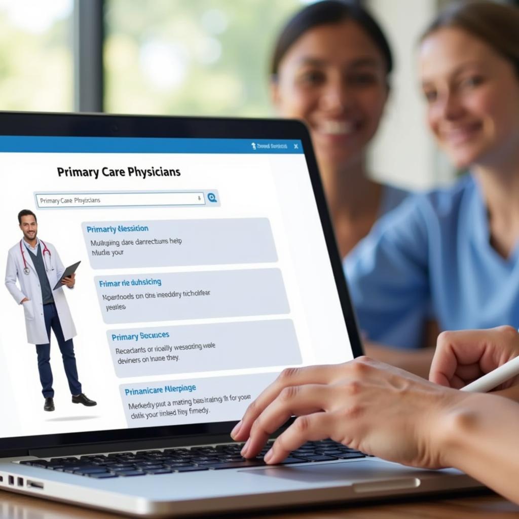 Person researching primary care physicians online