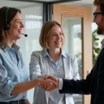 Client Service Representative Shaking Hands with a Happy Customer