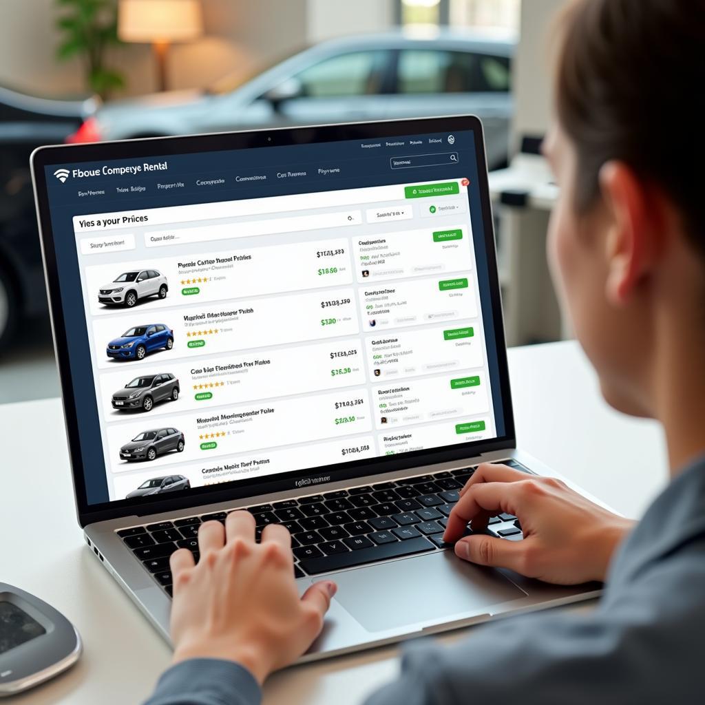 Comparing car rental prices online using aggregator websites.