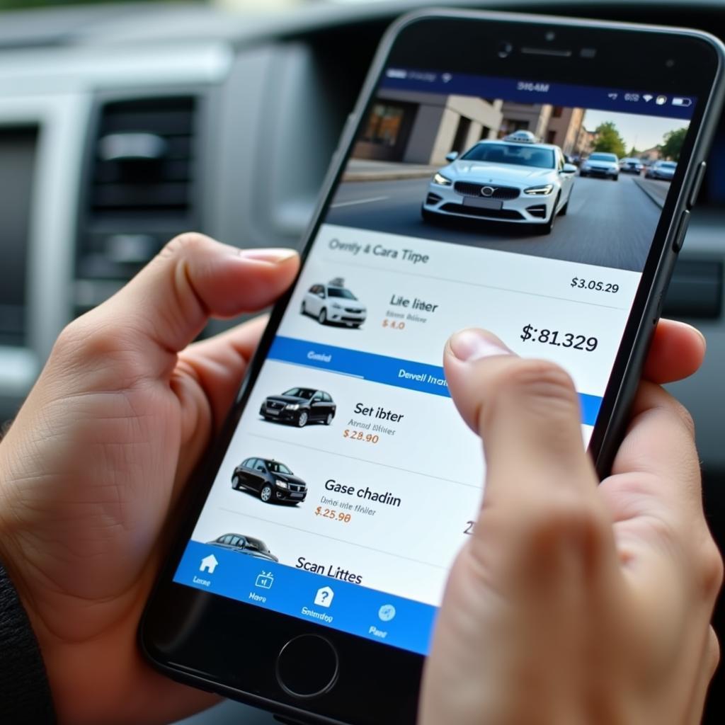 Person using a smartphone to compare car service apps