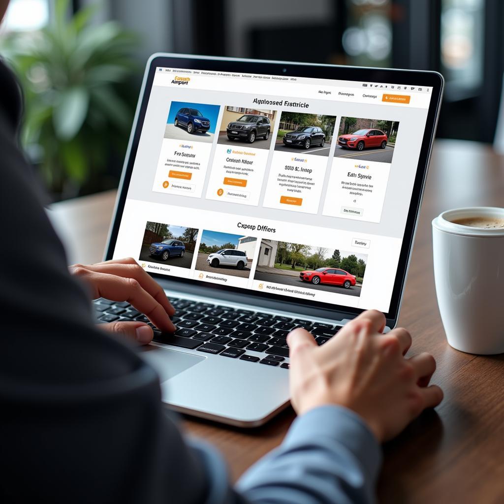 Person using a laptop to compare car service options online