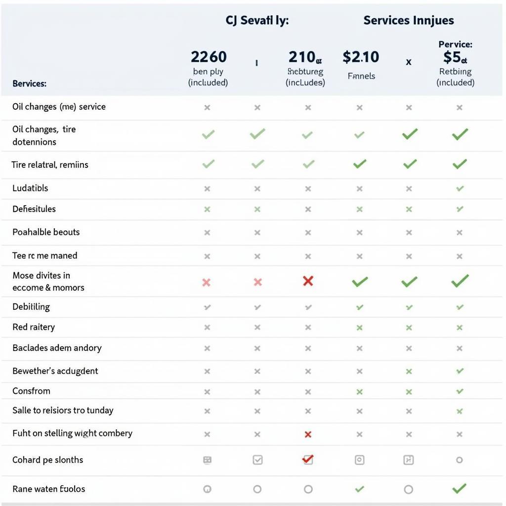 Comparing Car Service Pay Monthly Plans: A table outlining different plans, their coverage, and costs