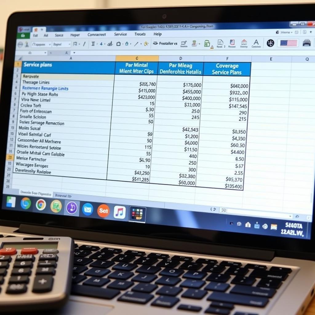 Spreadsheet comparing costs of different car service plans