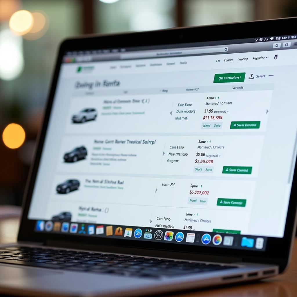 Comparing car rental prices on a laptop