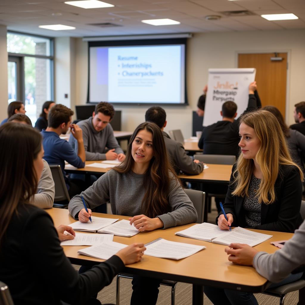 Students connecting with career services advisors