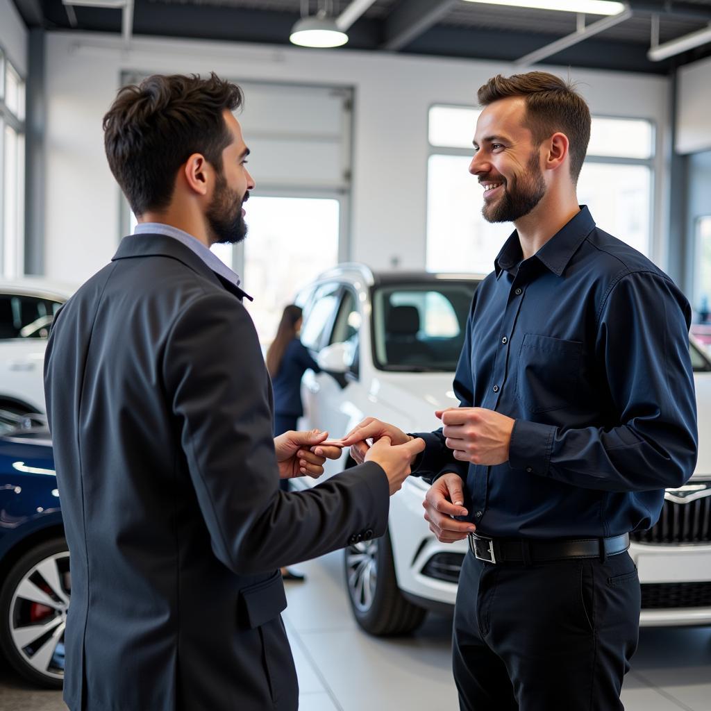 Customer Discussing Car Service Needs with a Service Advisor in Nagarjuna Enclave Miyapur