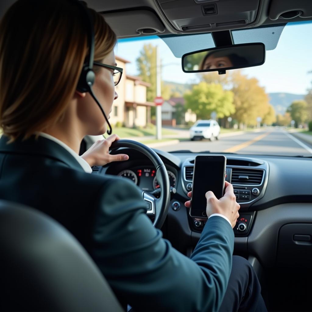 Customer service rep driving to a client meeting