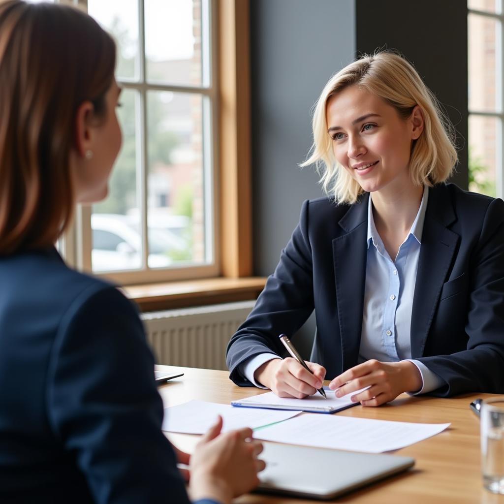 Customer service rep in a face-to-face meeting with a client