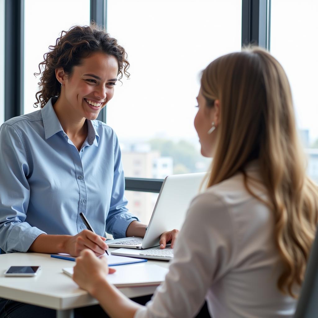 Customer service representative assisting a client