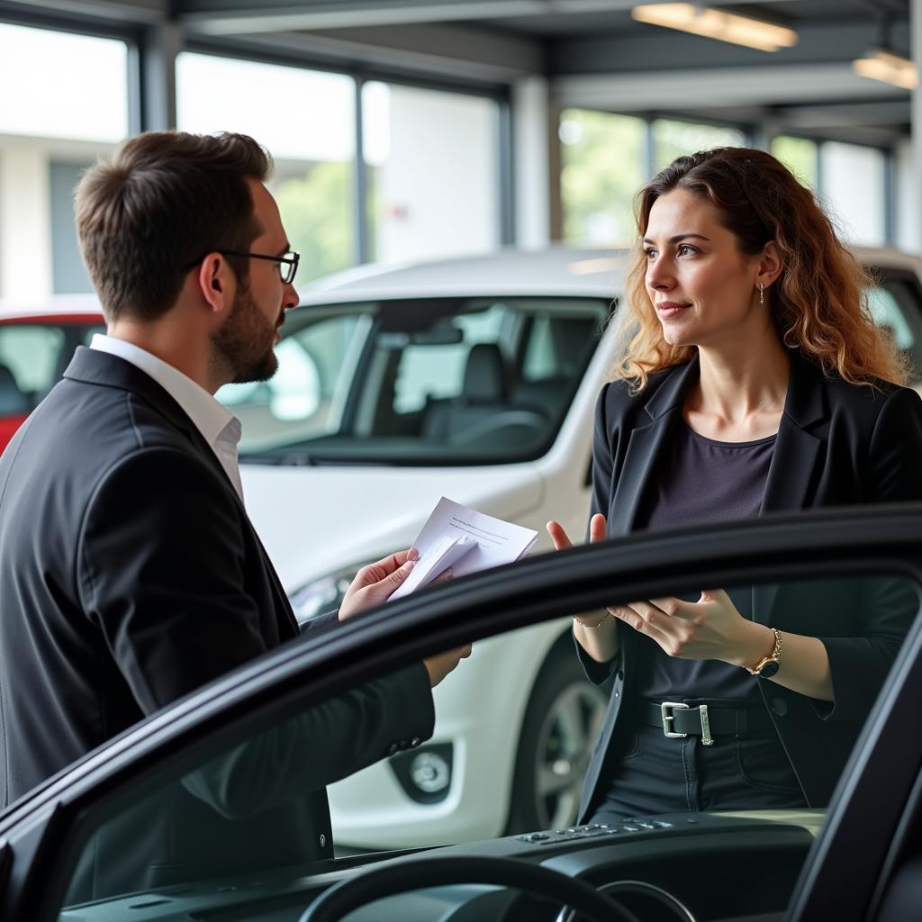 Customer Discussing Issue with Car Service Manager