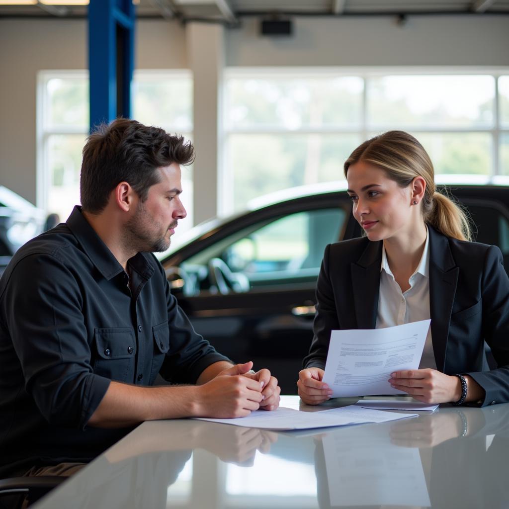 Customer Discussing Issue with Car Service Manager