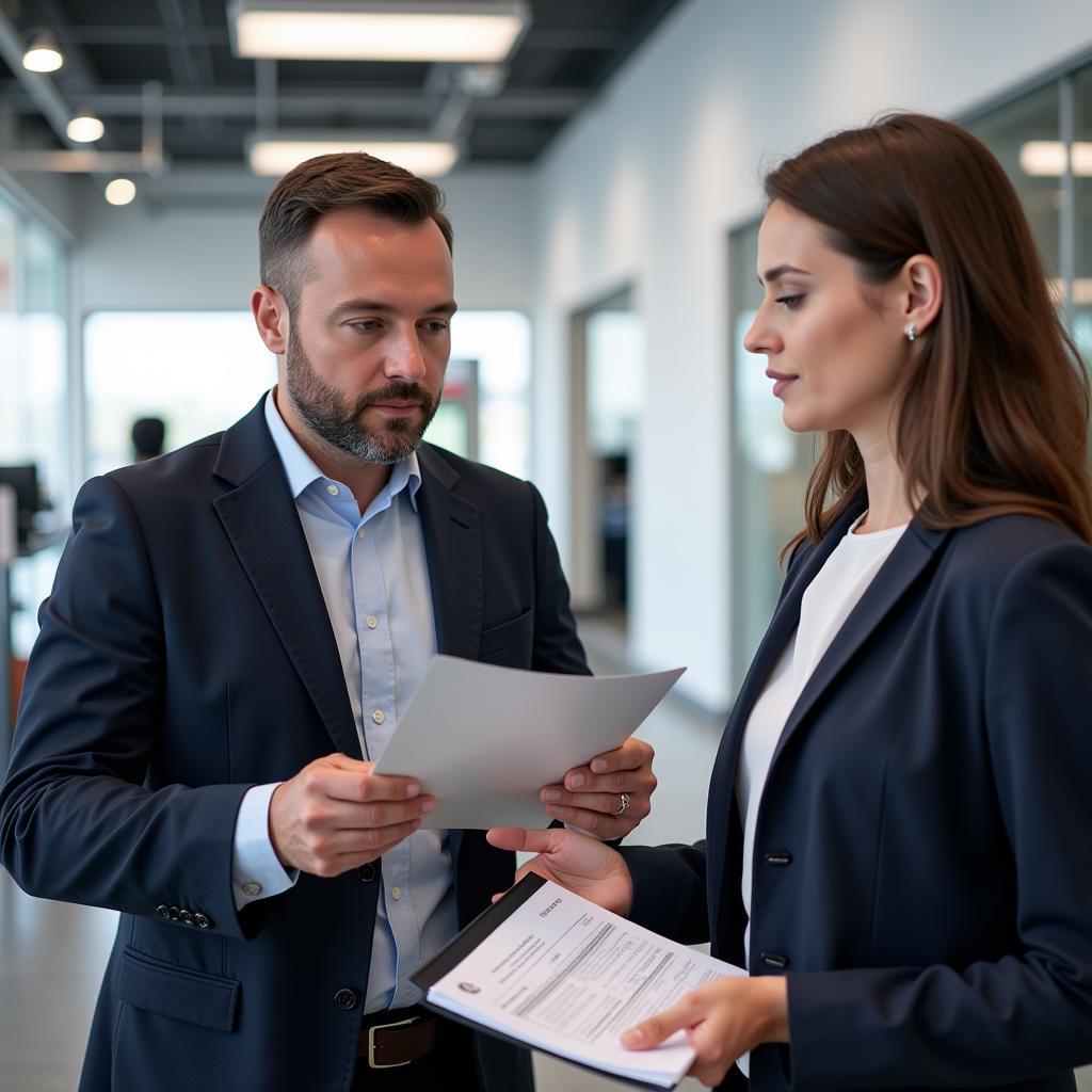 Customer Talking to Service Advisor at Dealership