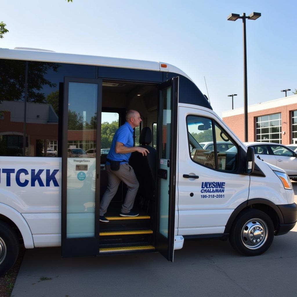 Customer using free dealership shuttle service