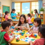 Children engaging in various learning activities at a day care center