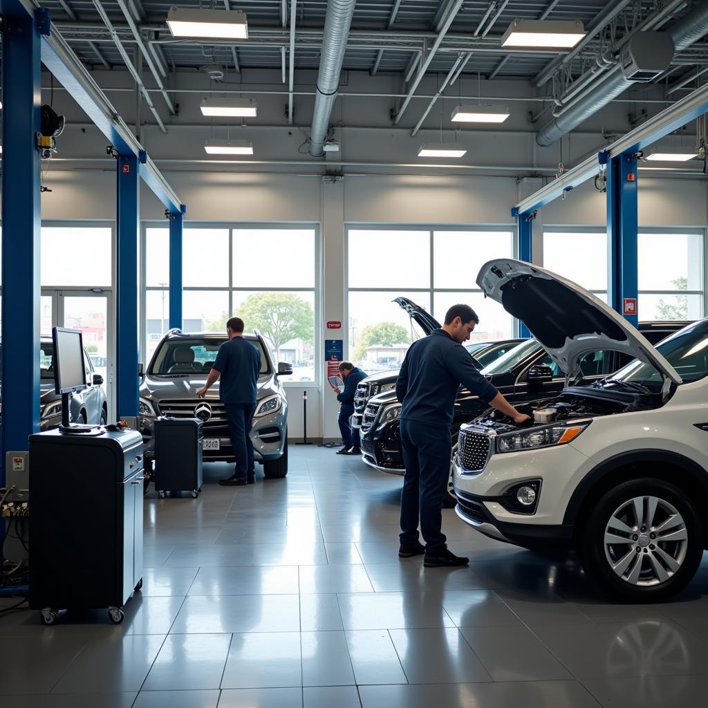 Modern Car Dealership Service Center with Certified Technicians