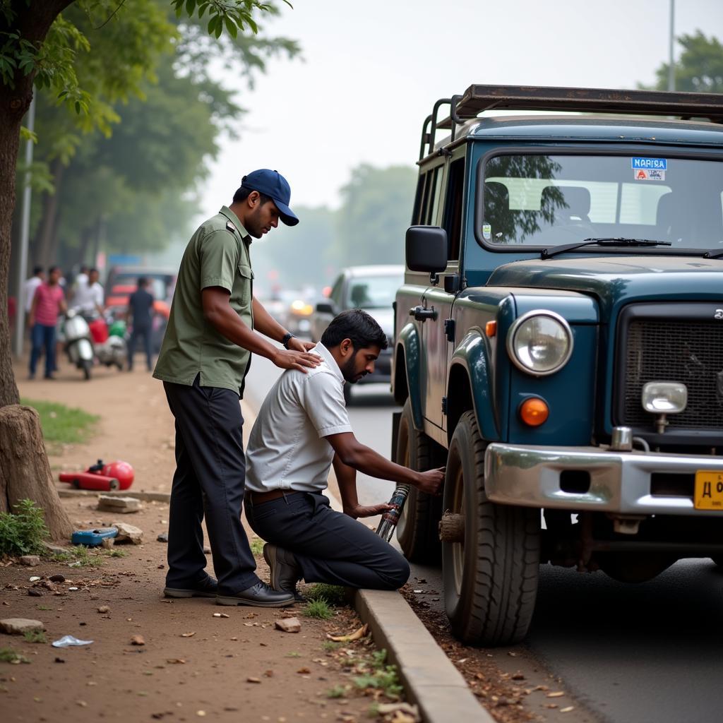 Delhi Car Breakdown Service Technician Assisting a Stranded Driver