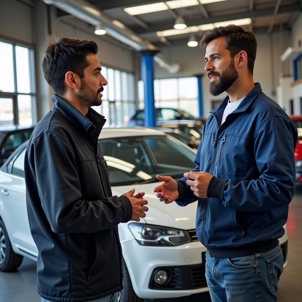 Delhi Car Owner Discussing Service Options with a Mechanic