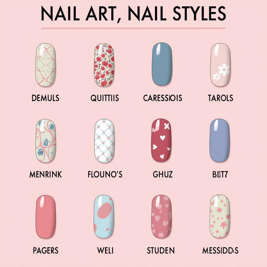 A collage showcasing various nail art designs and current trends.