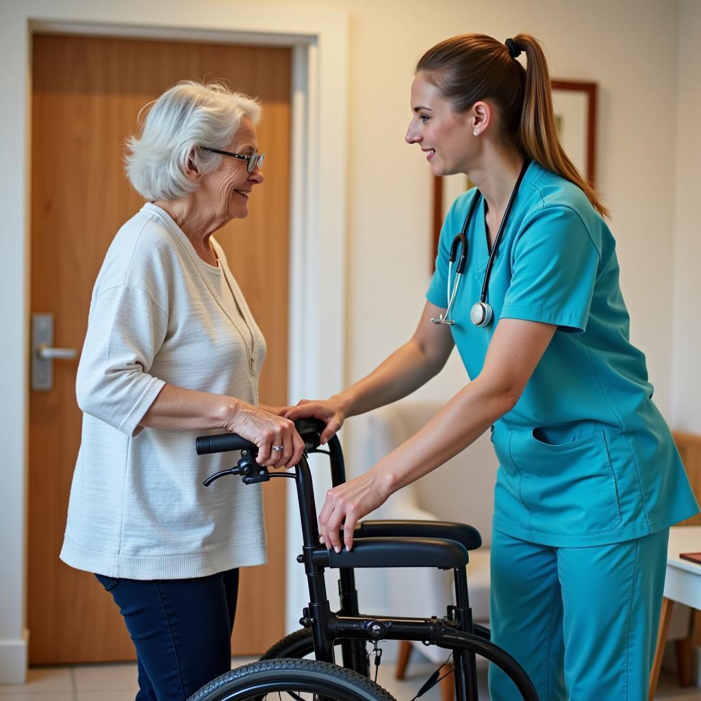 Direct Care Aide Assisting Elderly Patient