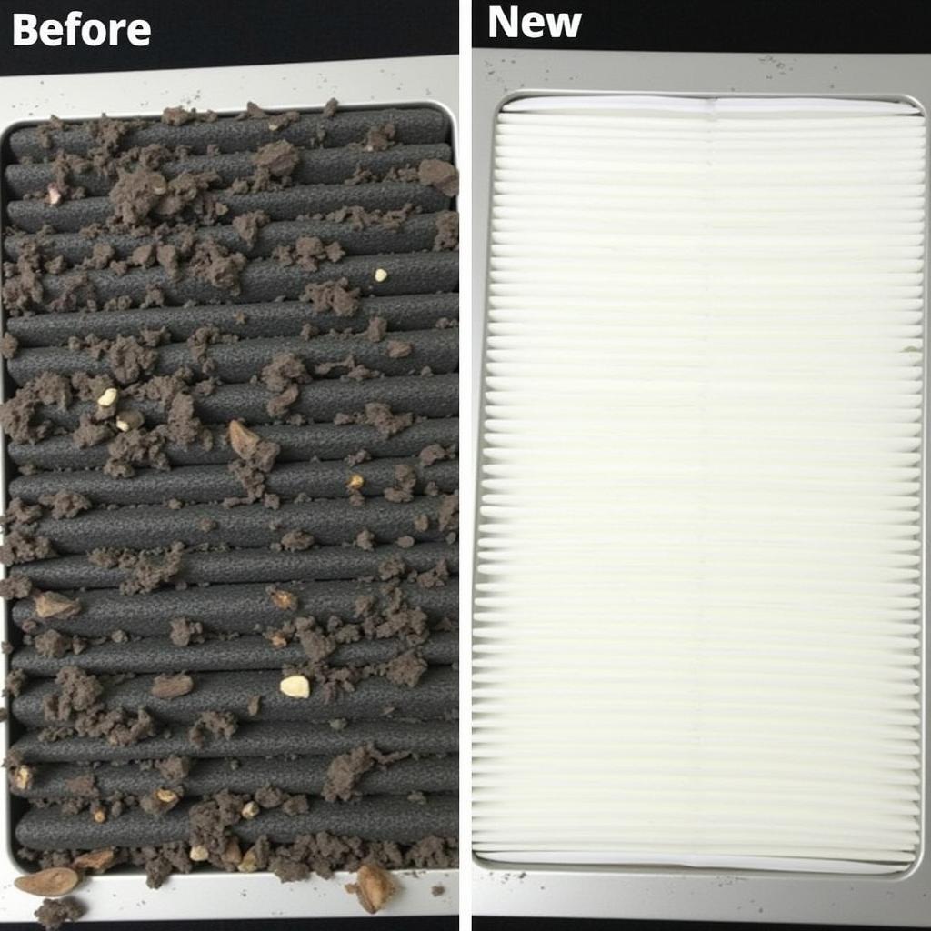 Comparison of a dirty and clean cabin air filter