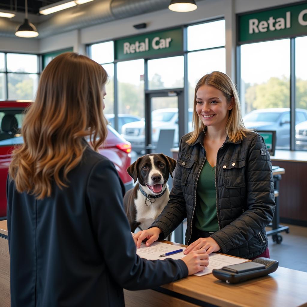 A Person with a Disability Renting a Car with Their Service Dog