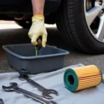 Changing the oil in a car as part of a DIY service