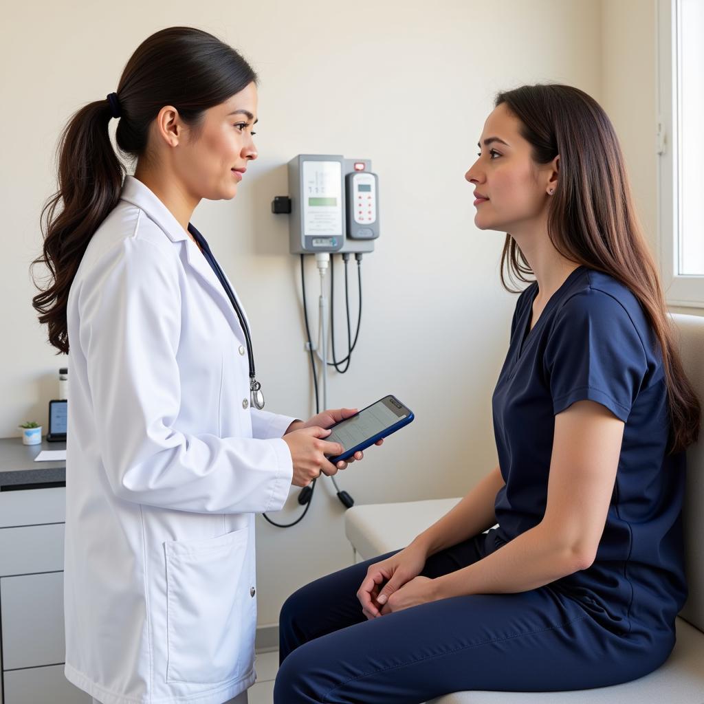 Doctor examining a patient in an urgent care clinic.