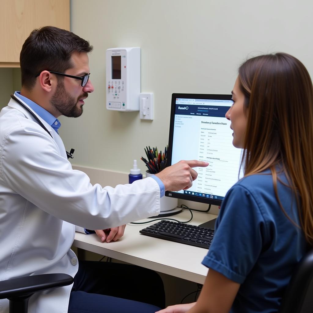 Doctor Reviewing Lab Results with Patient: A doctor explains lab results to a patient in an urgent care setting.