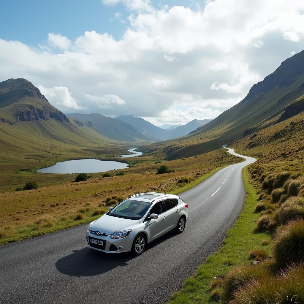 Driving on a scenic route in Scotland