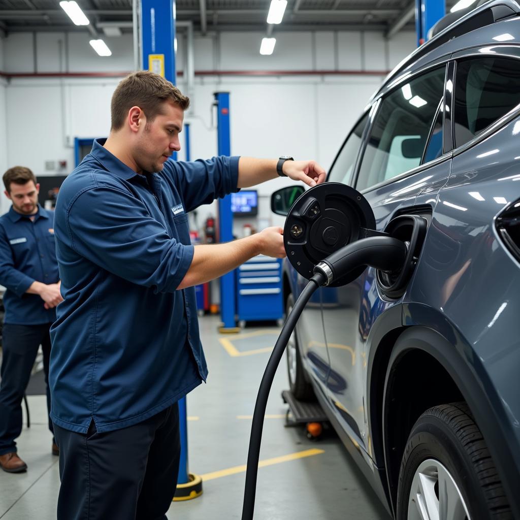 Electric Vehicle Charging and Maintenance in a Modern Auto Shop