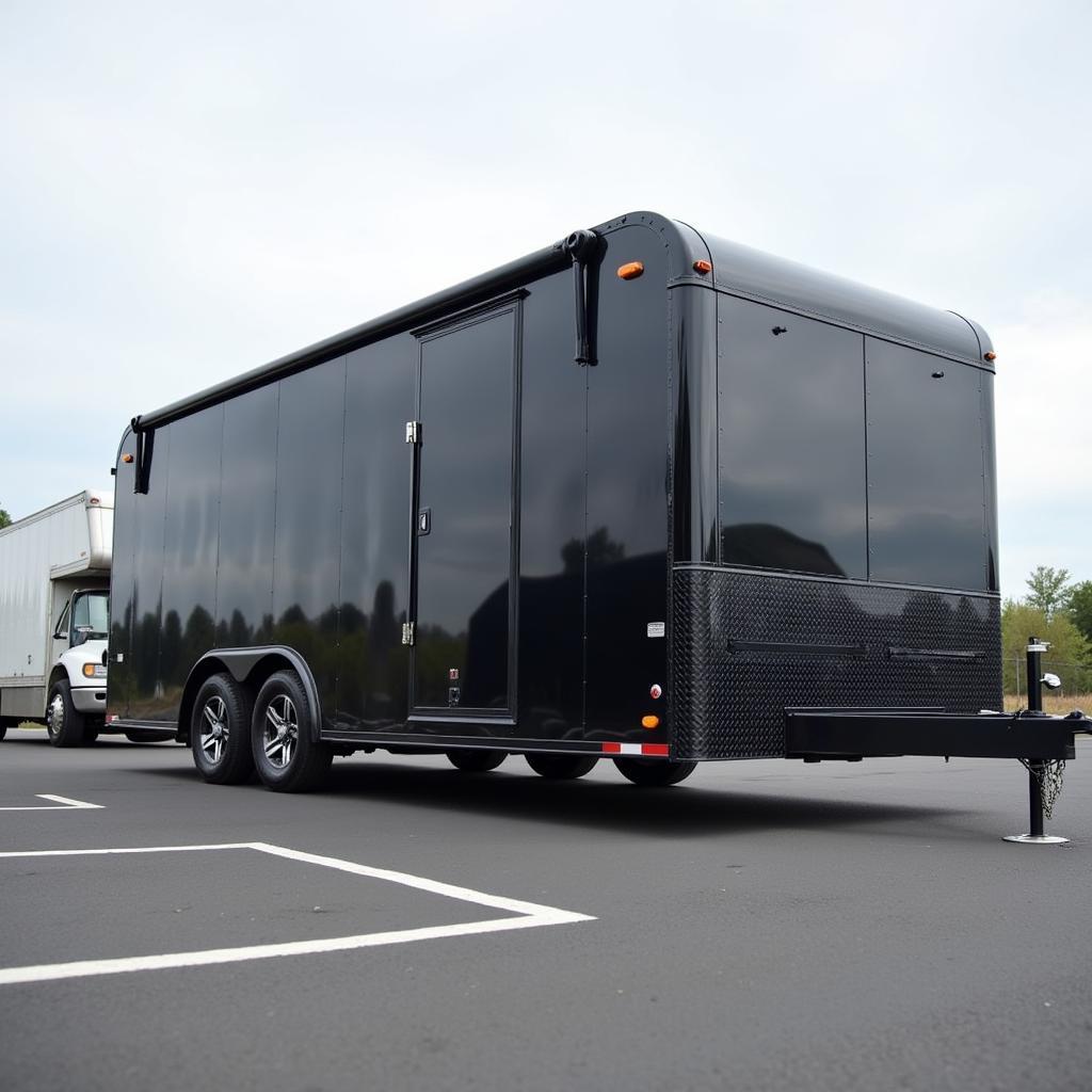 Enclosed Car Transport Trailer Carrying a Luxury Vehicle