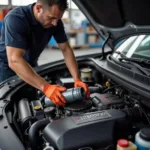 Engine Oil Change During Car Service