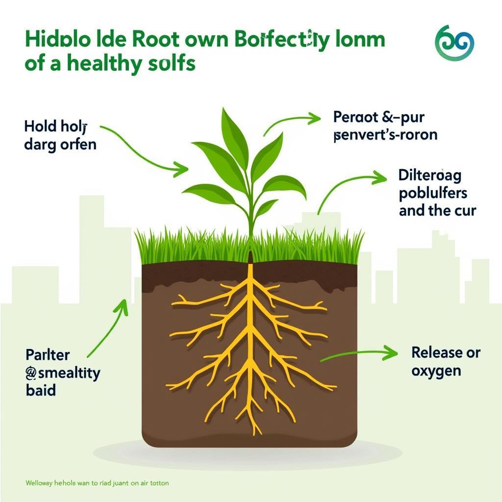 A depiction of how healthy lawns contribute to environmental benefits like erosion control and improved air quality.