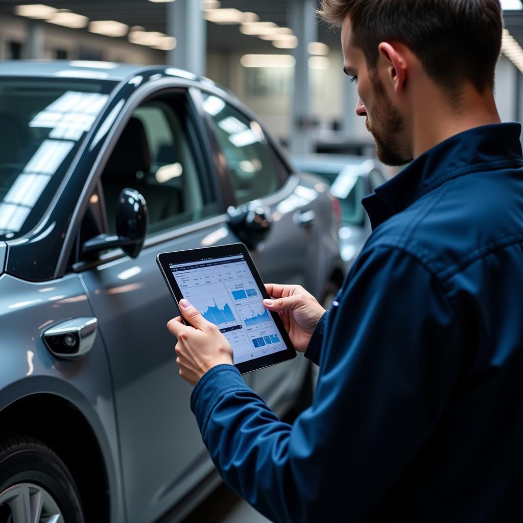 EV Technician Performing Diagnostics