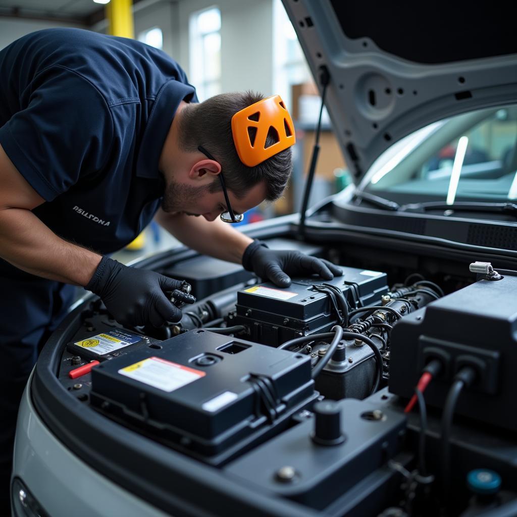 EV Technician Working on Battery Pack