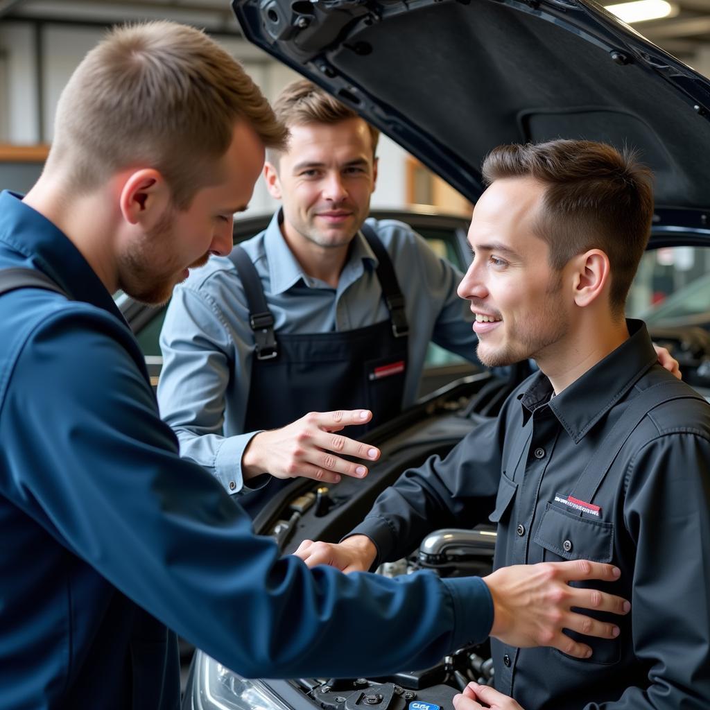 Technician Explaining Car Repair to Customer