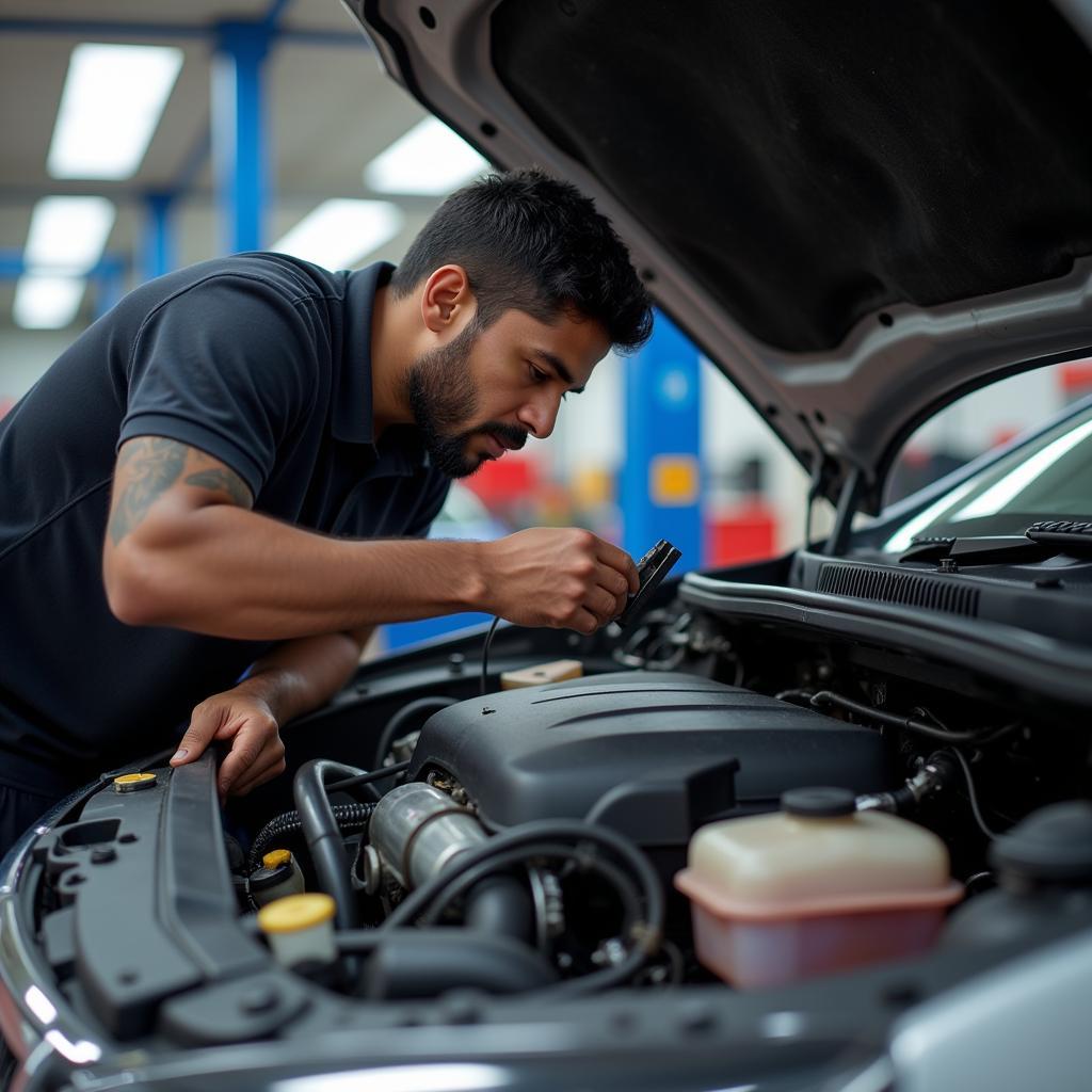 Experienced Car Mechanic in Aundh Pune Conducting Inspection