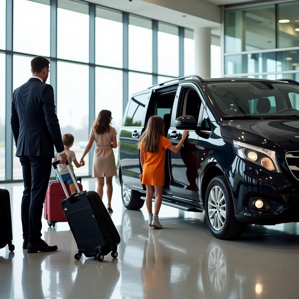 Family Arriving at Airport with Car Service