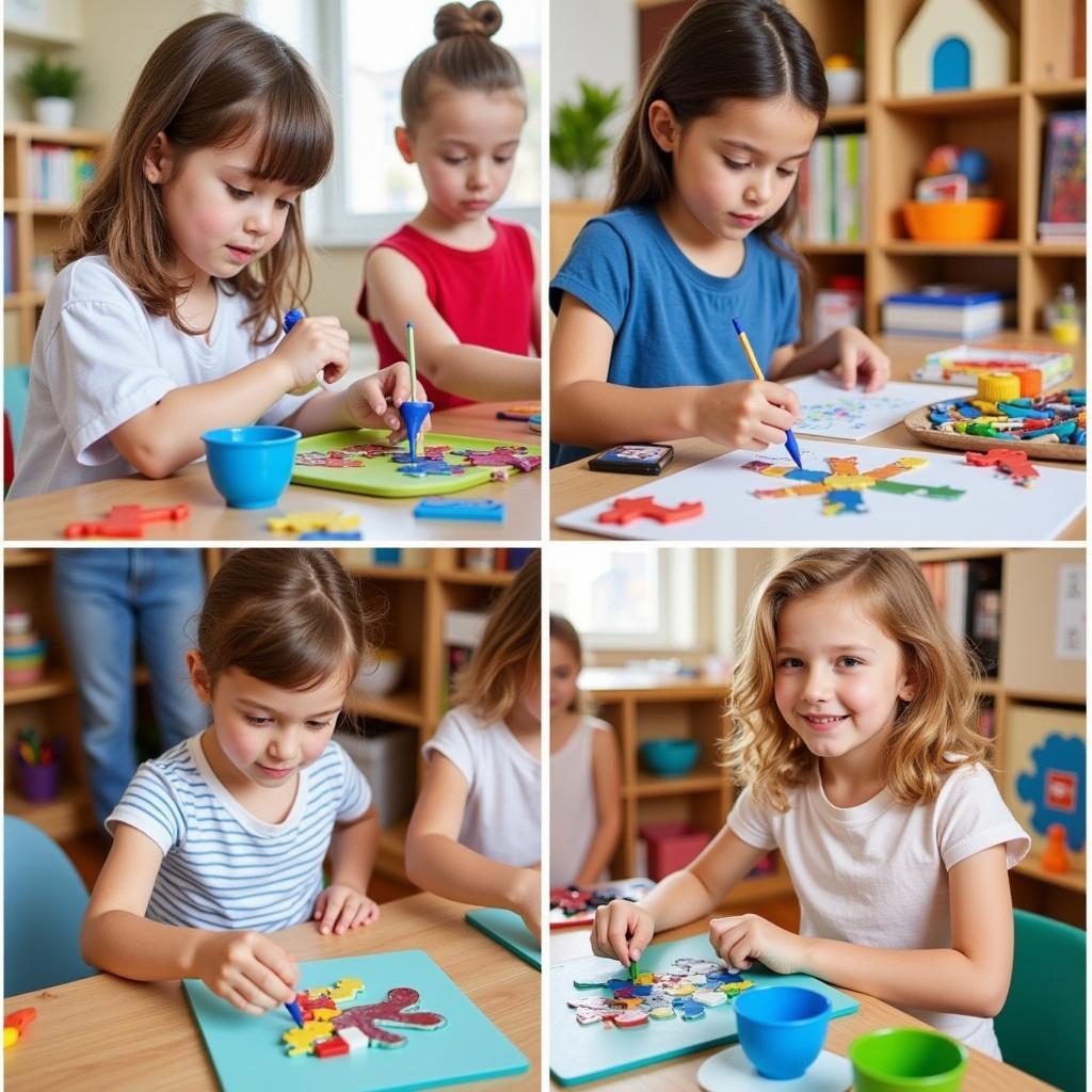 Children engaging in educational activities in a family day care environment