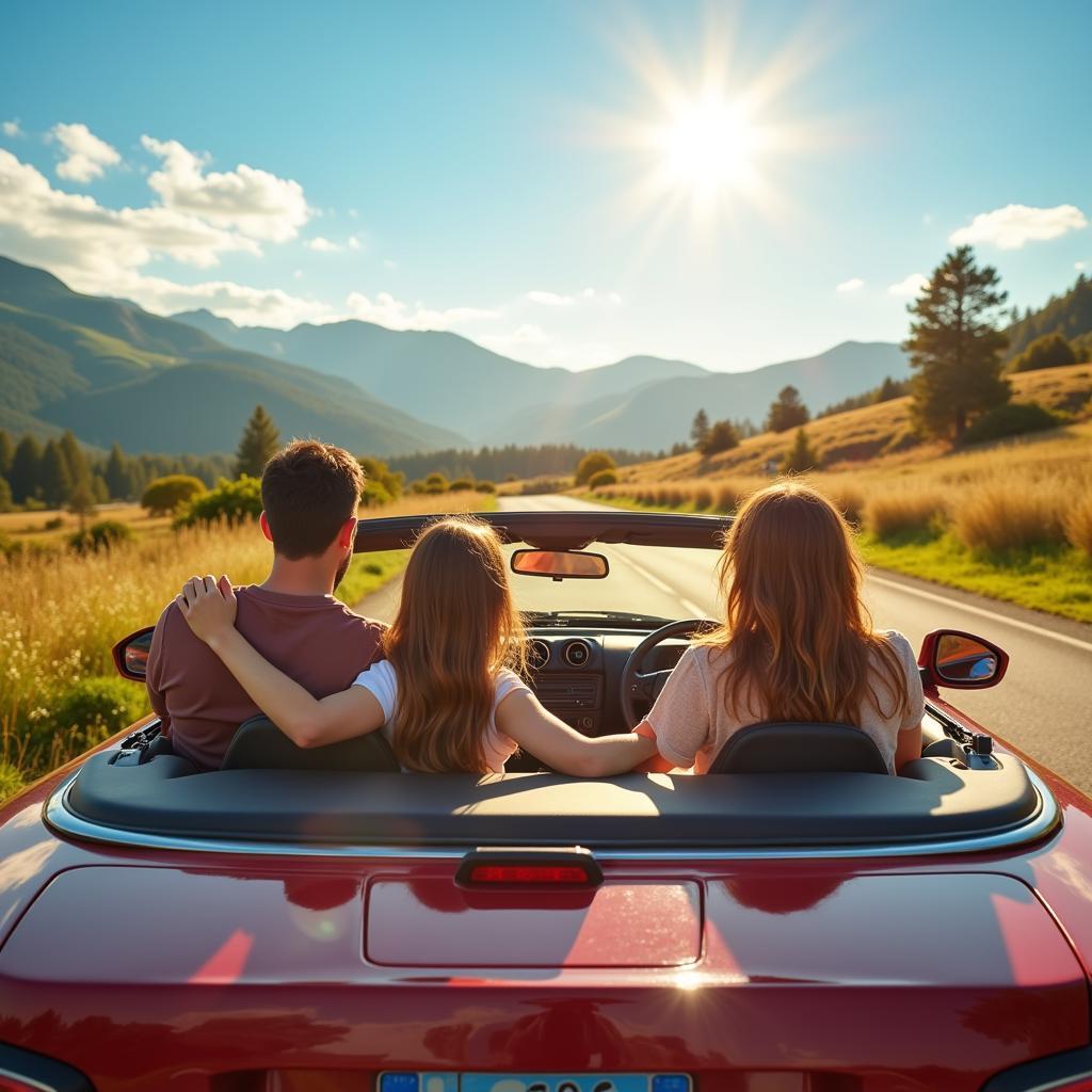 Family Enjoying a Road Trip in a Rental Car