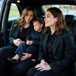 Family members in a funeral service car