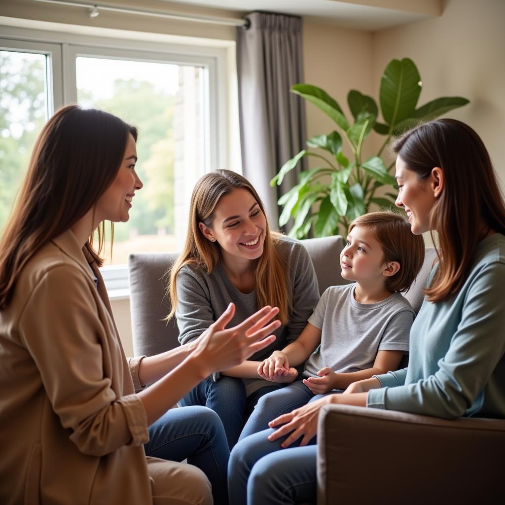 Family members meeting with a home care representative to discuss care options.