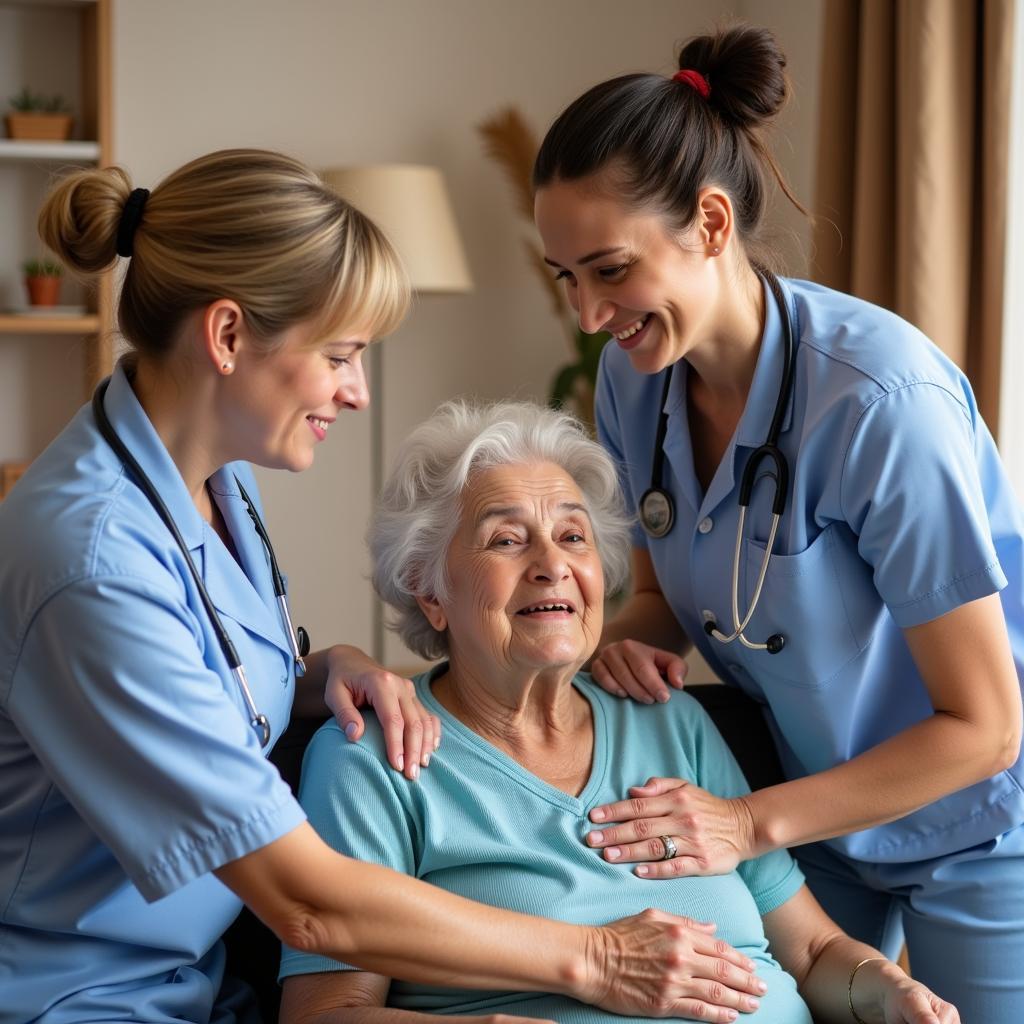 Family Member Comforting Senior Receiving Home Care