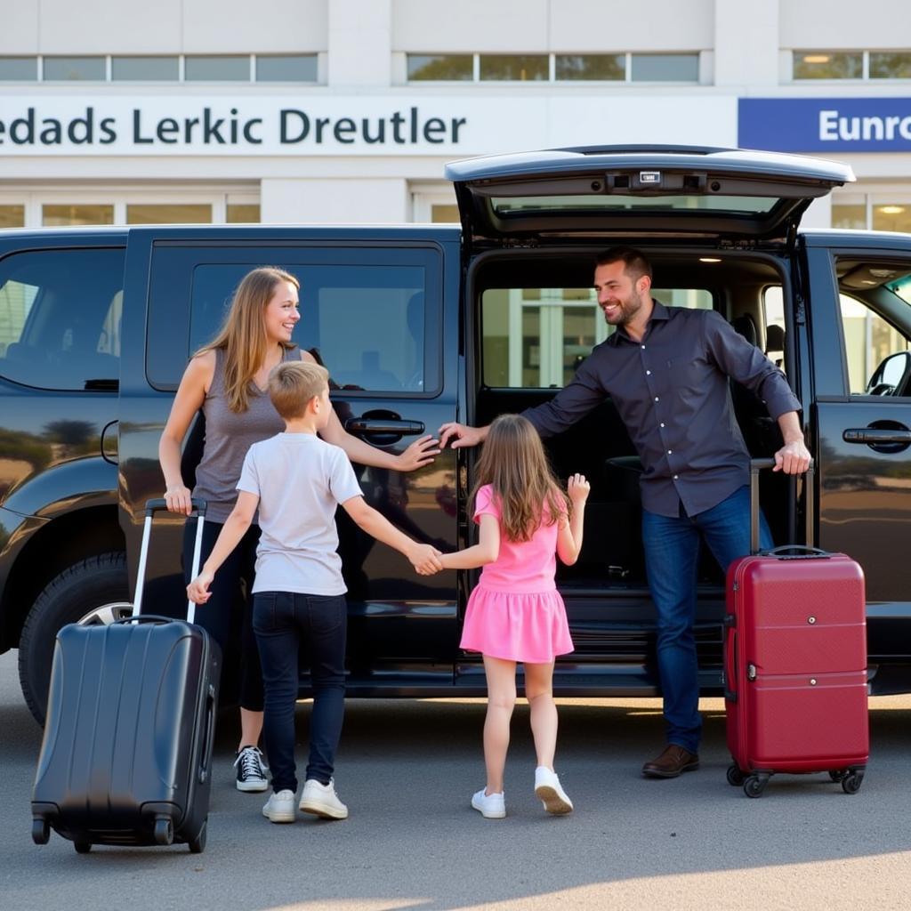 Family using a car service at EWR airport.